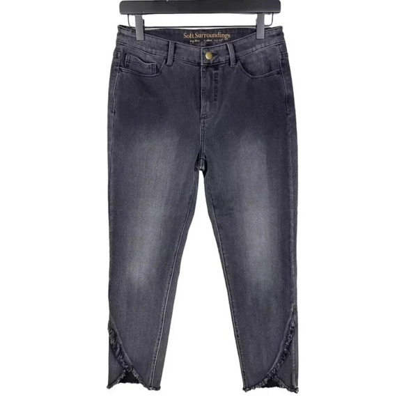 Soft Surroundings Boyfriend jeans Faded Black Assymmetrical raw hems size 14 - Picture 1 of 5